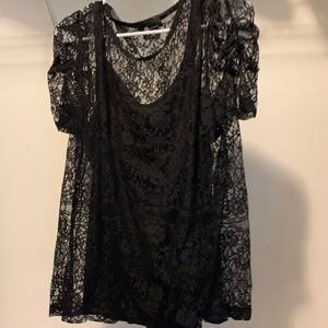 Black lace blouse with black tank top